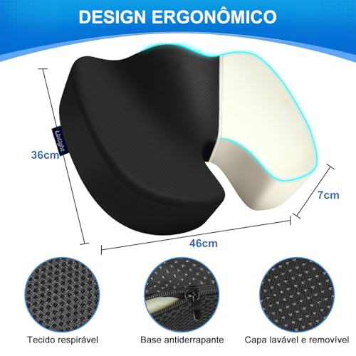 Almofada Cóccix Ortopédica Ergonômica Viscoelastico Espuma para Alívio Nervo Ciático e Hemorroida