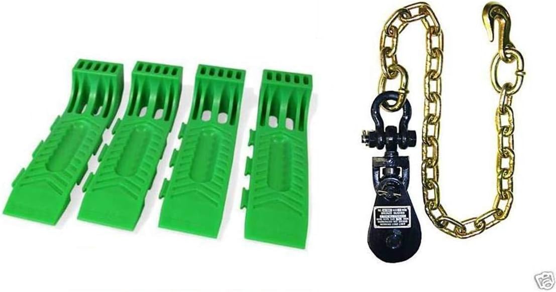 BA Products 1+1, 48-701135-x1, 6I-2TSW30-x1, Green Wreckmaster Tire Skates and One 2 Ton Snatch Block with Chain for Rollback, Car Hauler, Carrier