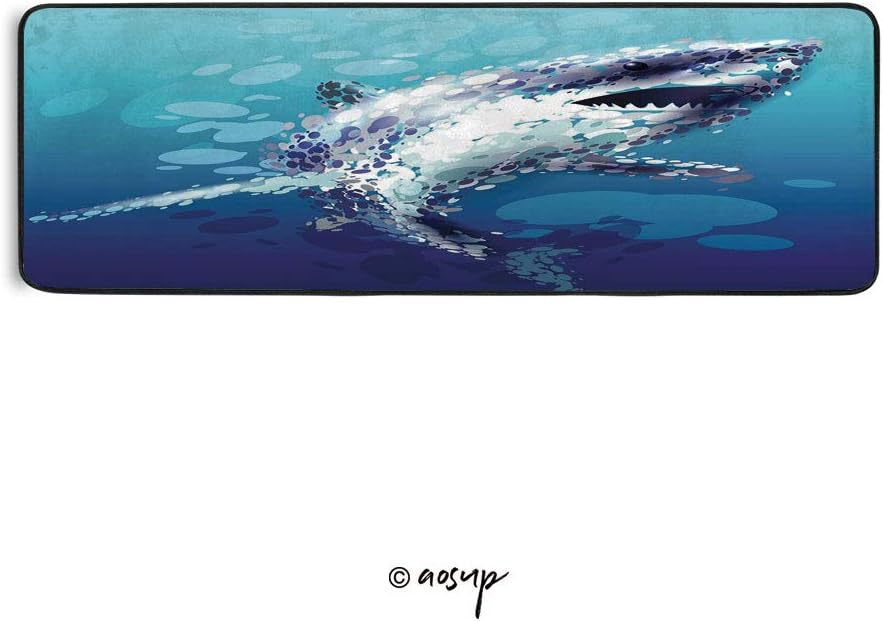 Homenon Bath Carpet Digital Made Psychedelic Shark Figure with Droplets Scary Atlantic Beast Floor Runner Area Rugs for Home Dining Living Room Bedroom 72" X 24"