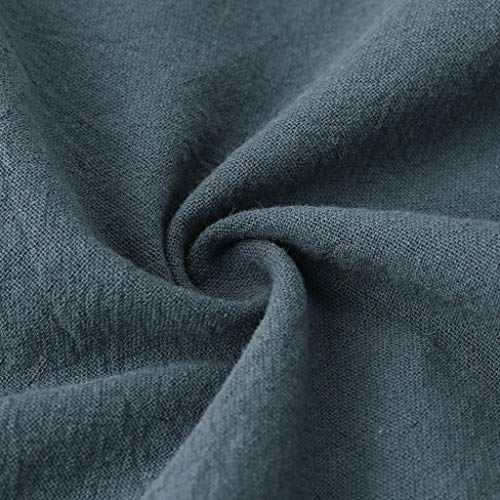 Mnyycxen Women's Comfy Drawstring Elastic Waist Linen Pants Ruffle Hem Long Pant with Pocket Navy - Thumbnail 4