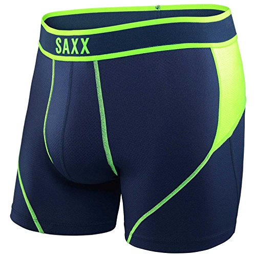 Saxx Men's Kinetic Boxer Briefs Navy Medium Navy/Neon Green