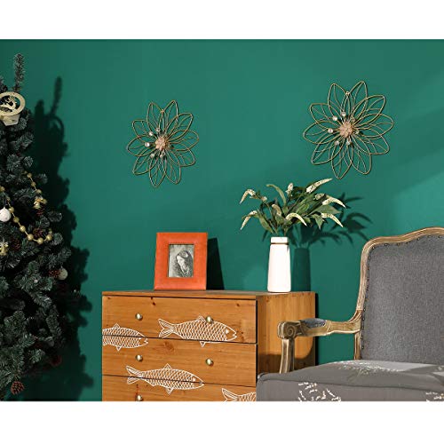 Lechesis 16" Gold Metal Flower Wall Art Decor With Acrylic Beads and