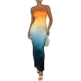 GORGLITTER Women's Strapless Maxi Dress Vacation Party Wedding Guest Cocktail Ombre Tube Long Bodycon Dresses 2025