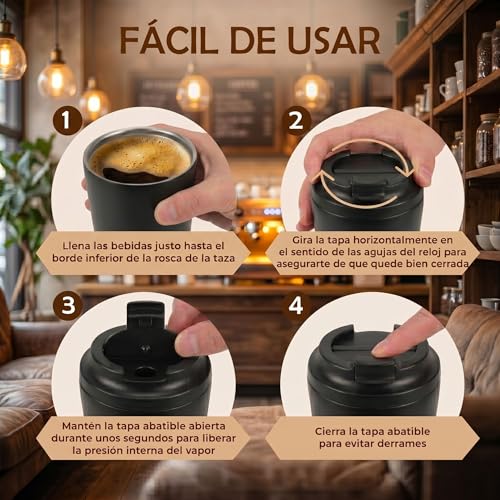 Smarthers Termo Cafe o Te - Taza Termo Cafe para Llevar, Vaso Termico con Mantenimiento de Frío y Calor 4-6 Hrs, Taza Termica de Acero Inoxidable Bpa Free, Vaso Cafe para Llevar, Vaso Termico Cafe