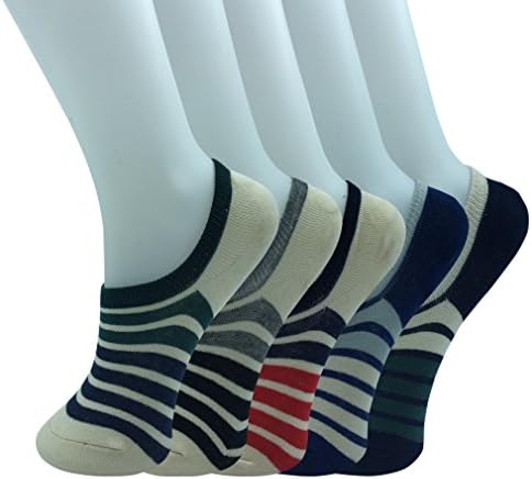 Inside Men's 5-pack no show low cut socks, Silicon Non-Slip Grip, Multi, One Size