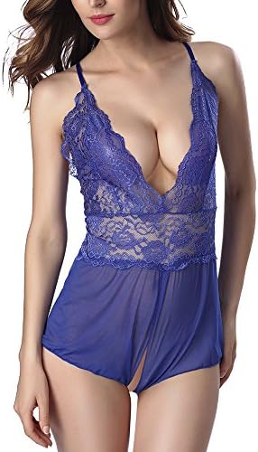 Assivia Women Hot Sexy Lingerie Set Babydoll Lace Sheer Teddy Open Crotch Chemise
