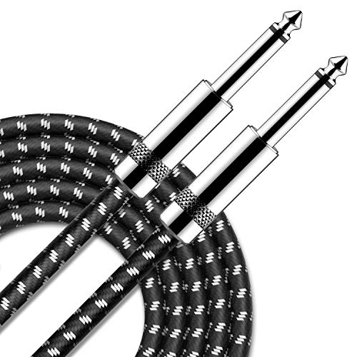 RIYO Guitar Cable 10 Feet Electric Instrument Cable 1/4 inch Straight to Straight for Electric Guitar, Bass Guitar, Keyboard, Pro Audio（Black-White）