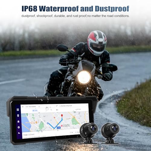 CAMECHO Motorcycle Screen 8.1 Inch HD Dash Cam Dual Camera AV/AR, CarPlay & Android Auto Wireless, IP68, Bluetooth | Universal DVR Monitor with EQ Adjustment for Motorcycles