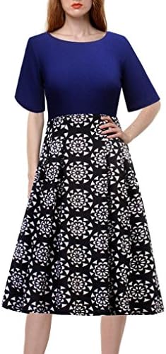 Long Skirt Dresses, Elogoog Women's Vintage Floral Printed Patchwork Half Sleeve Casual Elegant A-Line Evening Party Dress