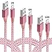 iPhone Cable,XUZOU Lightning Cable 3Pcks 3FT,6FT,10FT Charger to USB Syncing and Charging Cable Data Nylon Braided Cord for iPhone 7/7 Plus/6/6 Plus/6s/6s Plus/5/5s/5c/SE and more(Pink&White)