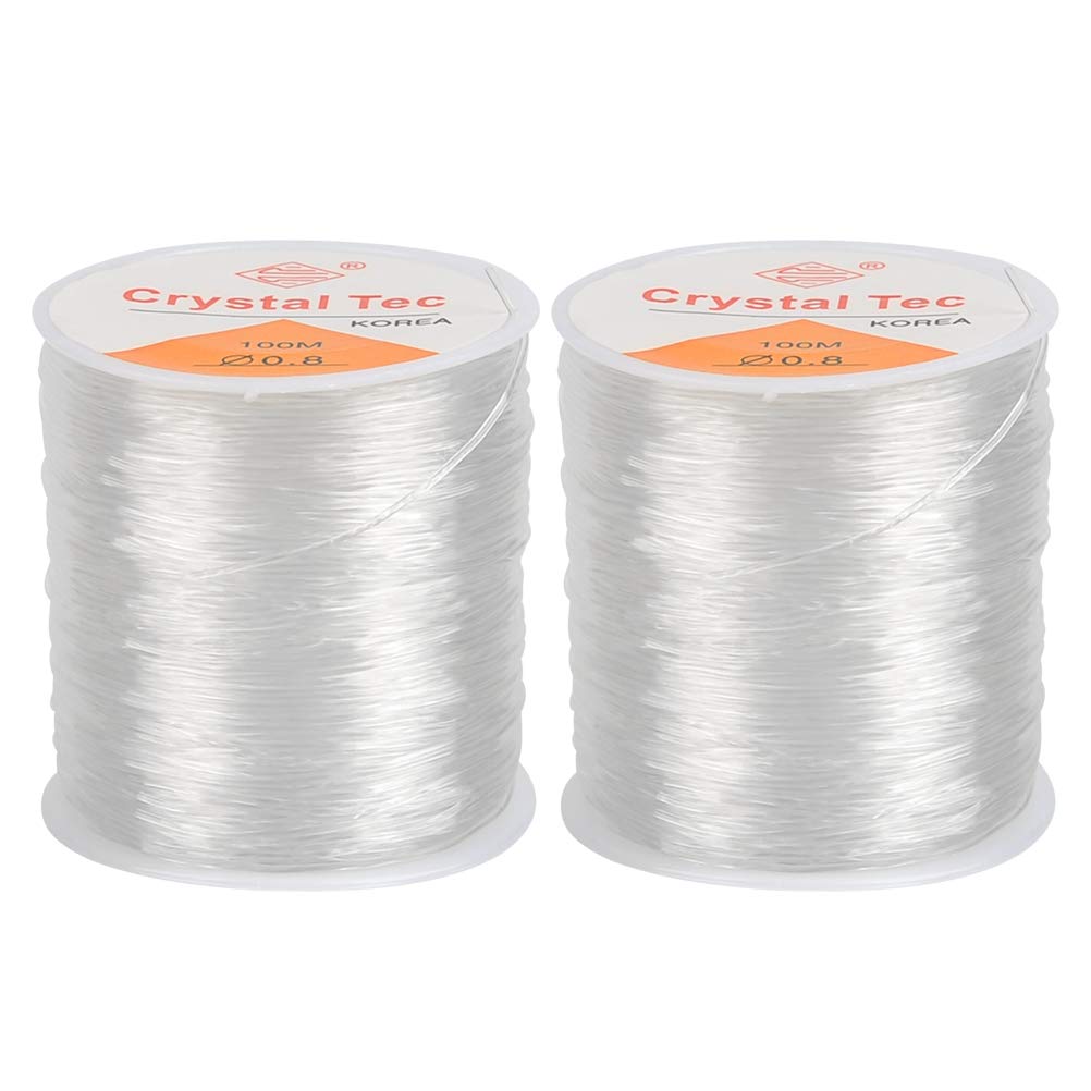2Roll 0.8mm Elastic String for Bracelets, Crystal Stretch Bead Cord, Clay Bead Cord for Beading and Jewelry Making (100m/Roll)