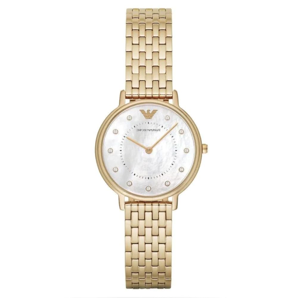 Emporio Armani Watch for Women, Two Hand Movement, 32 mm Gold Stainless Steel Case with a Stainless Steel Strap, AR11007