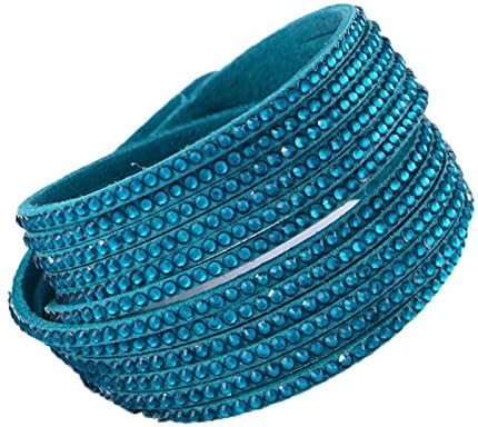 Best Wing Jewelry Fashion "Crystal Rhinestone Multi-layer" Suede Velvet Wrap Bracelet (Adjustable) (Blue-Turquoise)