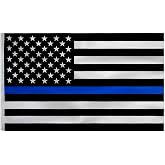 Thin Blue Line Flag 3x5 FT-American Police Flag Indoor/Outdoor Quality Polyester with Vivid Color Double-Stitched Edges Brass Grommets Decorations