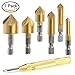 1/4'' Countersink Drill Bit with Automatic Center Punch, AFUNTA 6 pcs of Hex Shank HSS 5 Flute Countersink 90 Degree Deburring Tool, with 1 pcs of 5