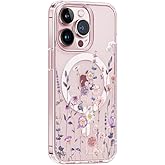 Akeivare for iPhone 14 Plus Magsafe Case, Floral Slim Shockproof Protective Hard Cute PC+TPU Bumper Flower Women Cover Magnetic Clear Case
