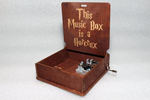Harry Potter Music Box - This Music Box Is A Horcrux - Engraved Wooden Music Box - "Harry's Wondrous World" - Hogwarts Deathly Hallows Wand Magic Hat - Hand Crank Movement