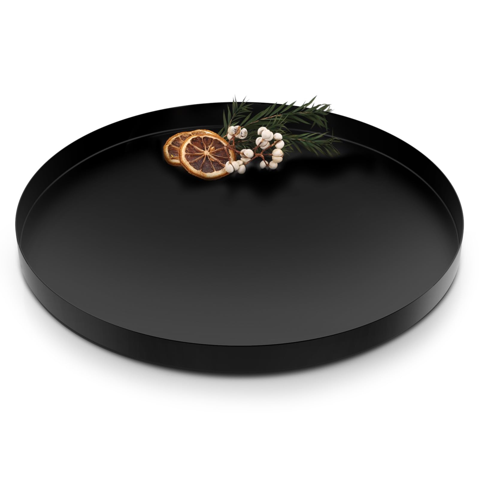 ecooe Decorative Tray, Round, Diameter 30 cm, Stainless Steel Serving Tray, Non-Slip Metal Cosmetic Trays, Decorative Plate for Advent Wreath, Plates, Desserts, Cosmetics, Jewellery, Candles