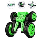 RC Cars for Kids JOMOTECH Rc Stunt Car Remote Control Car 360 Rotating Off Road Double Sided Rotating Tumbling High Speed Rock Crawler Vehicle with Headlights Children Birthday Gifts-Green