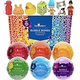 Kids BUBBLE Bath Bombs with Toy Surprises Inside(GENDER NEUTRAL for Boys and Girls) - Large Tennis Ball Size - Stain Free - Best Lush Fizzy Gift Set - Homemade by Moms in the USA - by Two Sisters Spa - Rainbow - Stain Free