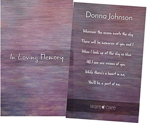 Personalized Laminated Wallet Sized Funeral, Memorial, Celebration of Life Remembrance Cards (Bundle of 25) (Purple/Pink)