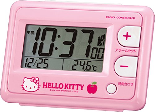Hello Kitty R095 pink alarm clock radio clock calendar display with temperature display