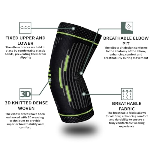 Elbow Compression Sleeve (1 pair),Elbow Brace for Tendonitis and Tennis Elbow,Elbow Support Golfers, Arthritis, Bursitis. Elbow Pain Relief,Weightlifting, Fit for Men & Women