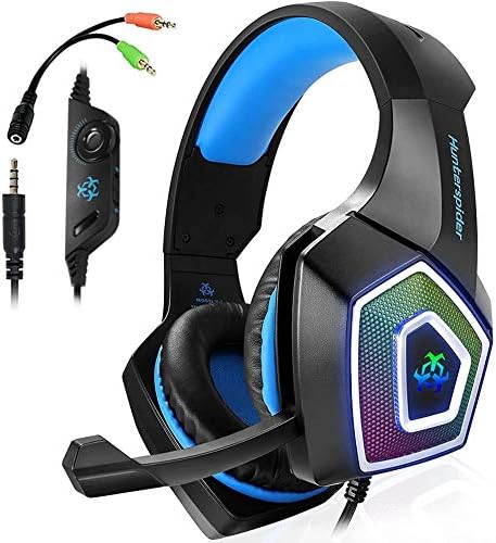 Xbox one Headset, Gaming Headset for Xbox One, PS4 Headset, Noise Cancelling Over-Ear Wired Headphones with Mic, LED Lights Surround Stereo Headsets for PS4,Xbox One,PC,Nintendo Switch,Laptop(Blue)