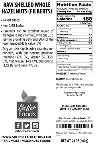 Whole Raw Shelled Hazelnuts 24 oz 1.5 LB (Non-GMO, Unsalted) - Thumbnail 2