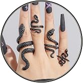 Otxas Snake Rings - Adjustable Punk Snake Jewelry | Boho Stacking Rings Set - Vintage Goth Black Ring Jewelry