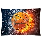 Tt-shop Soft Zippered Pillowcase Pillow Case Cover Flaming Basketball Fire and Water Fashion Design 12 x 20 Inches