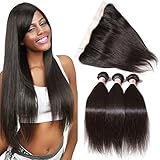 Beauty Forever Brazilian Virgin Hair Straight Ear to Ear 134 Lace Frontal with Bundles Natural Color
