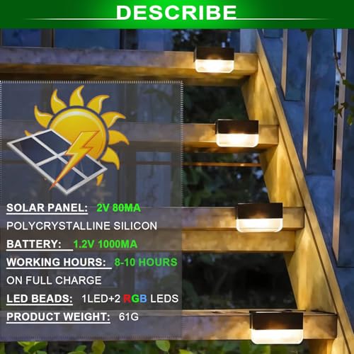 GT HITGX Solpex Solar Lights Outdoor, 4 Pieces, Warm White Stair Lights, Waterproof Solar Lights, LED Lighting for Outdoor Stairs, Steps, Fence, Patio, Decor