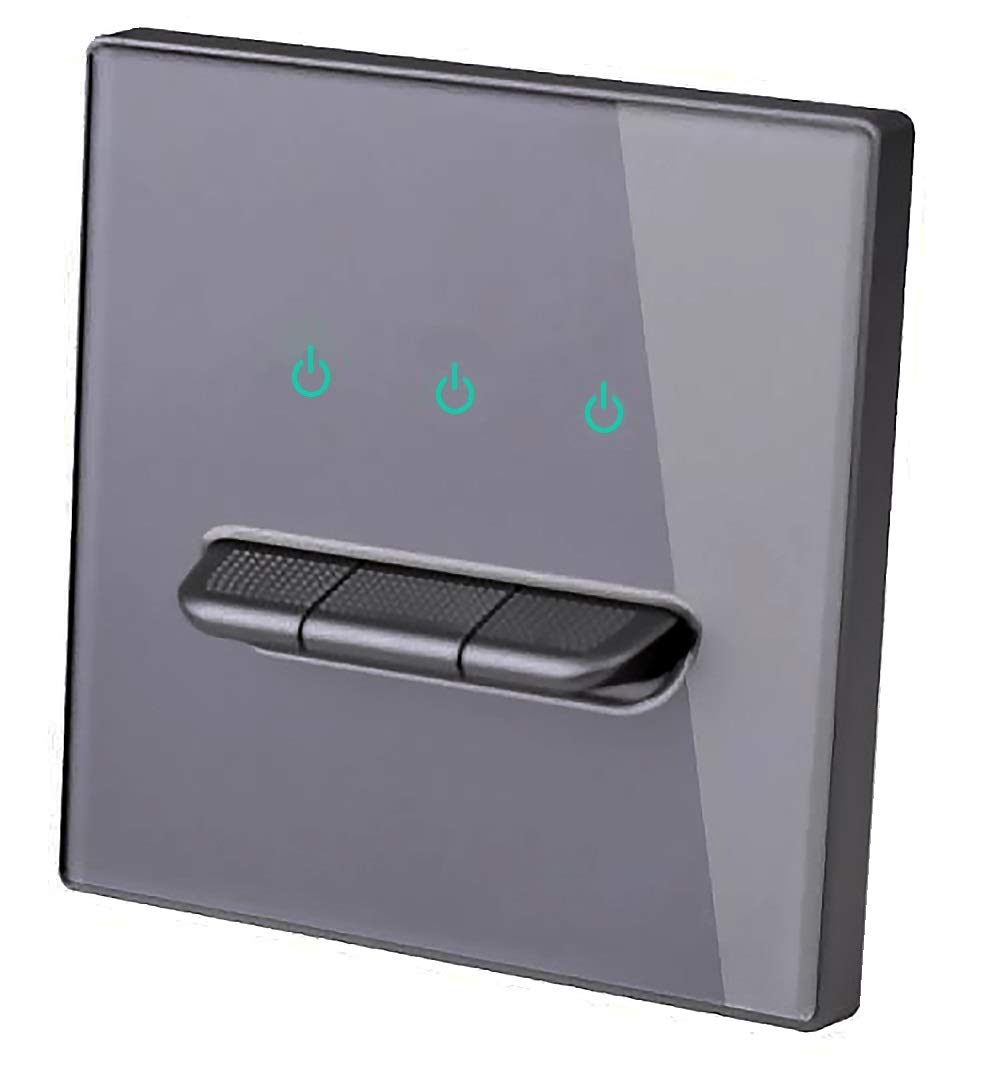1/2/3/4 Gang 2 Way Black/White/Grey/Gold Wall Light Switch Chrome Toggle Press Button Tempered Glass Plate Blue LED Light (3 gang 2 way grey) - Image 3