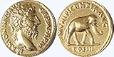 Golden Artifacts Marcus Aurelius and Elephant, Philosopher King, Roman Coins, Roman Empire (26-G)