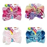 4 Pack JOJO Siwa Large 8 Inch Hair Bows Ribbon Hair Bow Alligator Clips Hair Bow for Cheerleader Girls (D)
