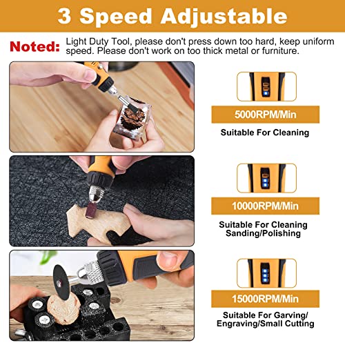 Foliv Cordless Rotary Tools, 4V Rotary Tool Kit with USB-C Charging, Mini Rotary Tool Wireless 3 Speed Adjustable for Sanding Cutting Drilling Cleaning Polishing Engraving, Suits for Light Projects