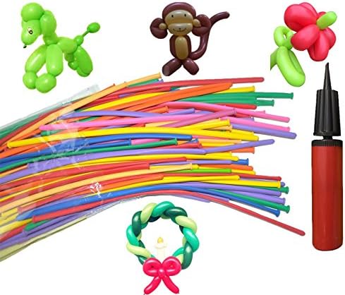Hivchinge Balloon Animals Kit 100 Pieces 260Q Twisting Animal Balloons with Balloon Pump Magic Latex Balloons for Animal Shape Weddings, Birthdays Clowns, Party Decorations