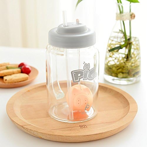 Single Cup Loose Leaf Glass Tea Infuser - Creative Piggy Design with Handle and Lid (Grey)