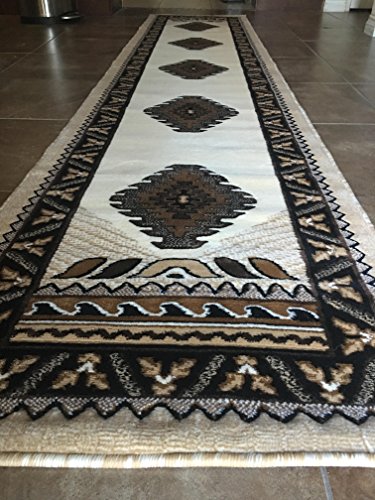 South West Native American Runner Area Rug Ivory Design D143 (2ft4in.X10ft11in.)