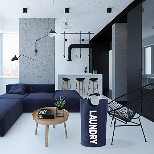 Laundry Basket - 1 Pack 82L Large Fabric Laundry Hamper Bag (6 Variations) - Collapsible, Portable, Foldable Clothes Bag Organization, Waterproof, Durable Handles For Bathroom, Kids Room (Dark Blue)