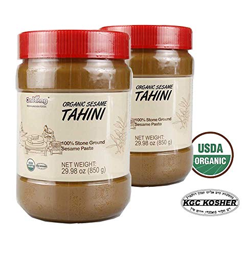 ONETANG Organic Tahini, Stone-Ground Unhulled Sesame Paste Unsalted, Non-GMO, Gluten-Free, Kosher, Peanut-Free, 29.98 Oz (Pack of 2)