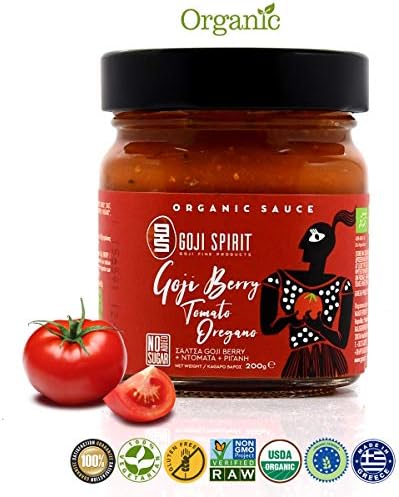Goji Spirit Organic Oregano Tomato Sauce With Goji Berries For Culinary | Made All Organic Ingredients | Savory Sauce For Spaghetti Pasta Stews Pizza | Nutritional Value With Delicious Taste | 200g