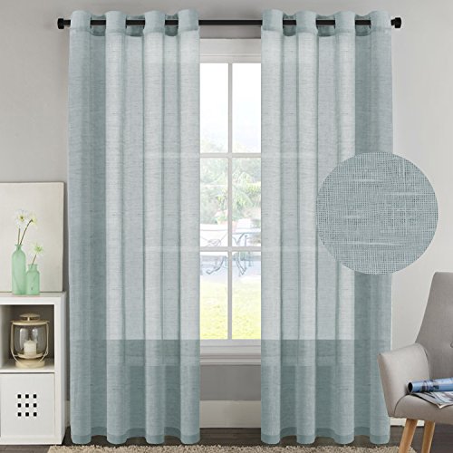 H.Versailtex Linen Sheer Curtains,Pair Set Nickel Grommet Window Treatment Panels for Living Room, Open Weave-Teal - 52"W x 96"L