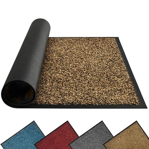 Mibao Outdoor Door Mat, 90 x 120 cm, Black Brown, Absorbent Entrance Mat, Indoor and Outdoor, Waterproof and Washable, Indoor Entrance Mat
