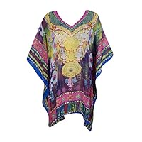 Mogul Womens Caftan Vibrant Shades Digital Print Sexy Bikini Beach Cover Up