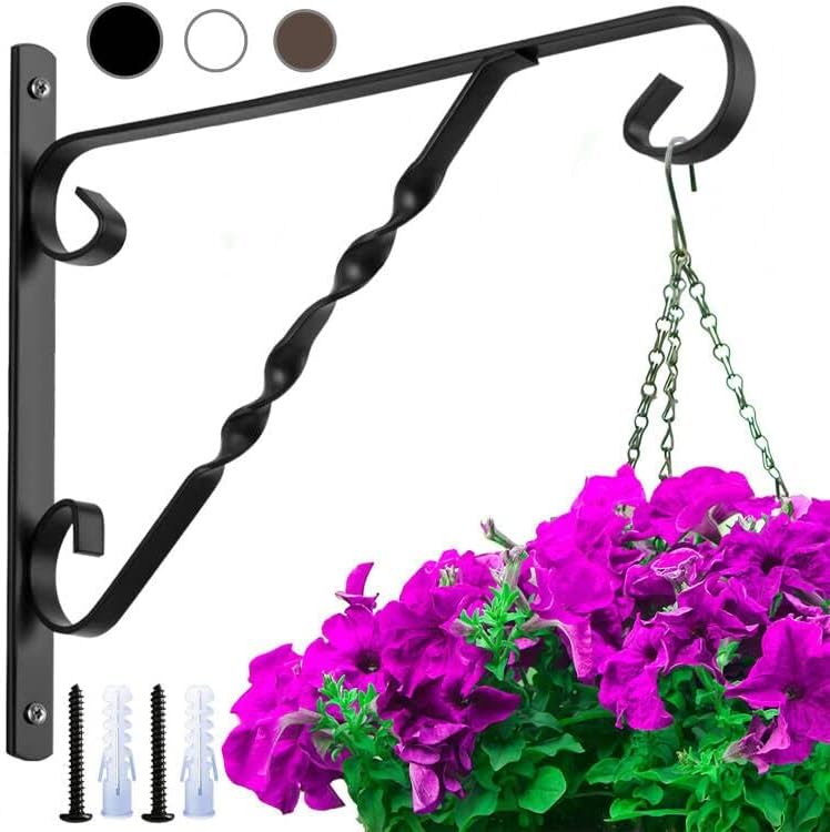 Outdoor Hanging Brackets - AMAGABELI GARDEN & HOME 12 inch Outdoor Hanging Brackets Wall Hooks Hangers for Plants Lanterns Flower Baskets Bird Feeder Wind Chimes Artworks Screws Included Planter Hooks Metal Iron Black hook04