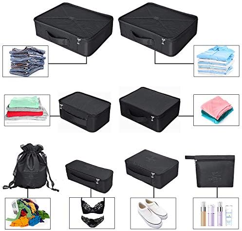 Packing Cubes 8 Sets/7 Colors Latest Design Travel Luggage Organizers Include Waterproof Shoe Storage Bag Convenient Packing Pouches for Traveller (Black) 4 Packing Cubes 8 Sets/7 Colors Latest Design Travel Luggage Organizers Include Waterproof Shoe Storage Bag Convenient Packing Pouches for Traveller (Black)