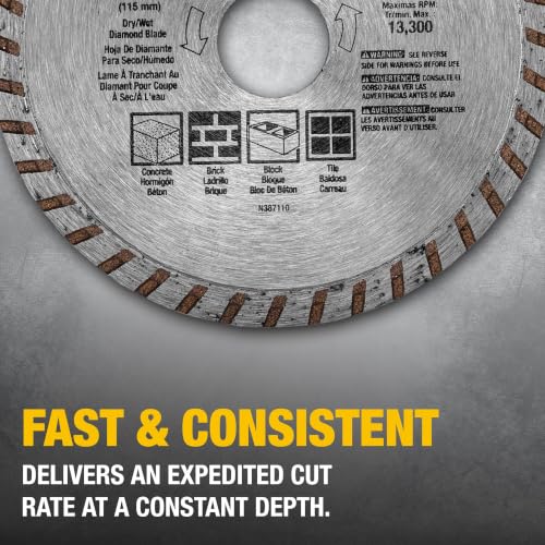 DEWALT Diamond Blade for Masonry, Dry Cutting, Continuous Rim, 7/8-Inch Arbor, 4-1/2-Inch photo 12
