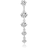 Yatumery Clicker Belly Button Rings for Women Dangle Belly Rings Cute CZ Opal Reverse Navel Rings Body Piercing Jewelry for Women 14G Silver Gold Tone